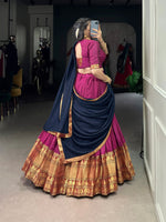 Thumbnail for Lorenvalley Fashion Pink Narayan Pet Silk Zari Weaving Work Lehenga Choli with Dupatta