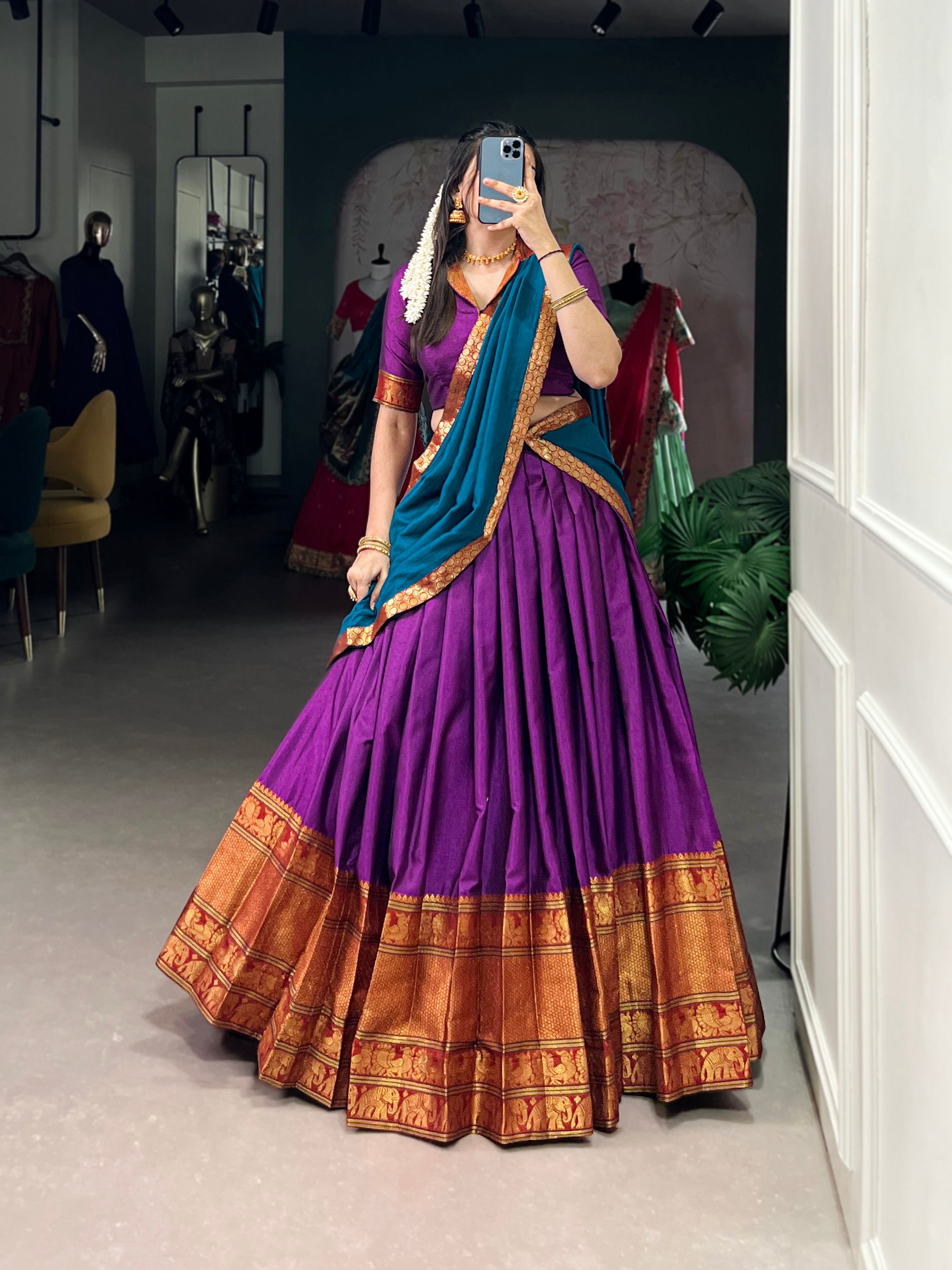 Lorenvalley Fashion Purple Narayan Pet Silk Zari Weaving Work Lehenga Choli with Dupatta