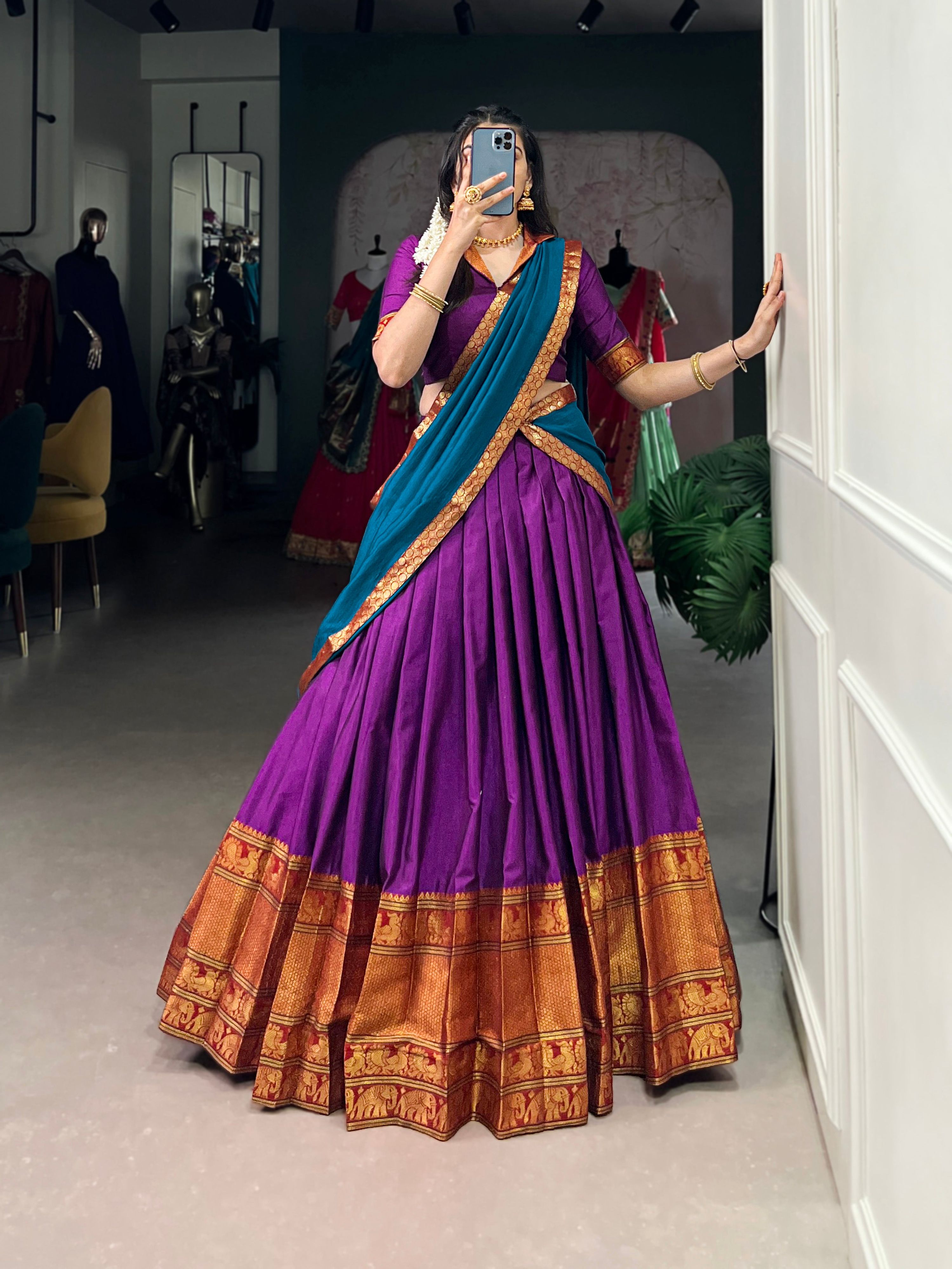 Lorenvalley Fashion Purple Narayan Pet Silk Zari Weaving Work Lehenga Choli with Dupatta