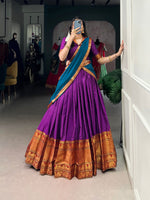 Thumbnail for Lorenvalley Fashion Purple Narayan Pet Silk Zari Weaving Work Lehenga Choli with Dupatta