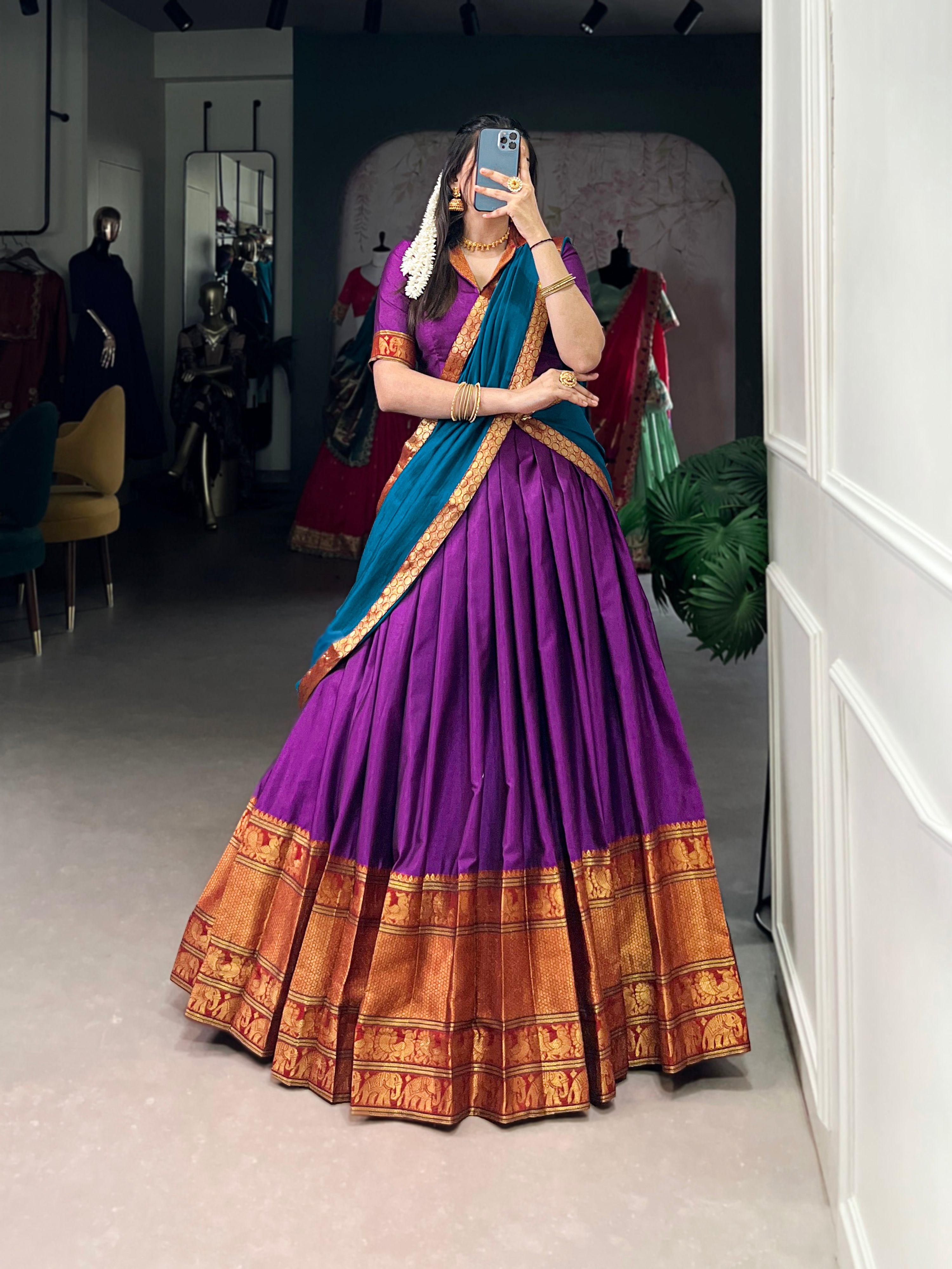 Lorenvalley Fashion Purple Narayan Pet Silk Zari Weaving Work Lehenga Choli with Dupatta