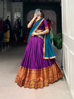 Thumbnail for Lorenvalley Fashion Purple Narayan Pet Silk Zari Weaving Work Lehenga Choli with Dupatta