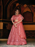 Thumbnail for Anaita Peach Net Lehenga Choli With Embroidery & Sequence Work - Distacart