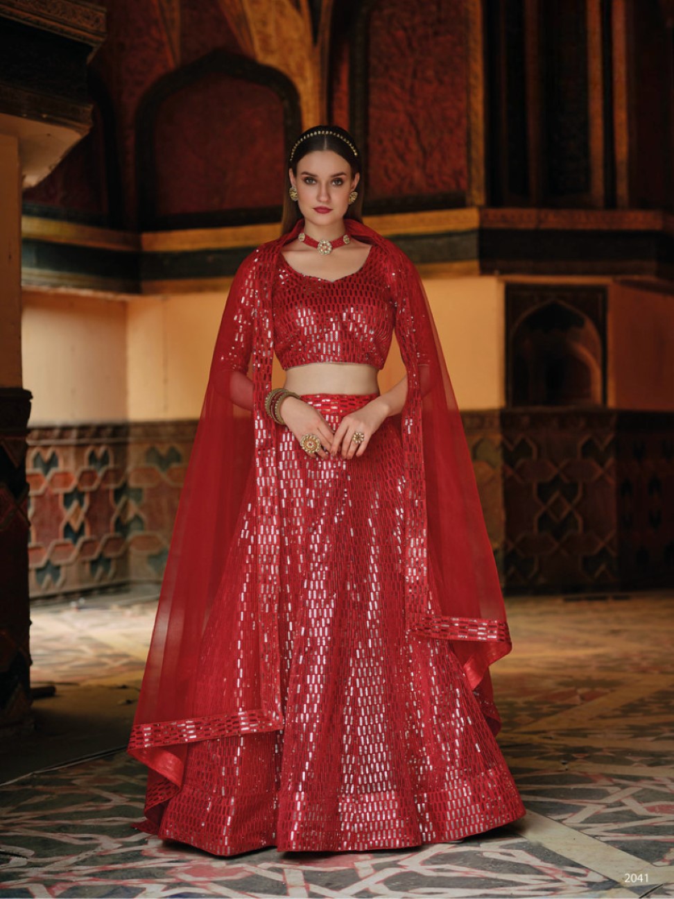 Anaita Red Net Lehenga Choli With Embroidery & Sequence Work - Distacart