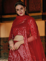 Thumbnail for Anaita Red Net Lehenga Choli With Embroidery & Sequence Work - Distacart