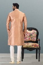Thumbnail for Raivat Ethnic Jacquard Banarasi Silk Pintux Work Kurta Pajama In Dark Peach Colour - Distacart