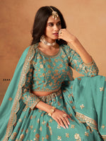 Thumbnail for Anaita Sky Blue Organza Lehenga Choli With Heavy Embroidery Work - Distacart
