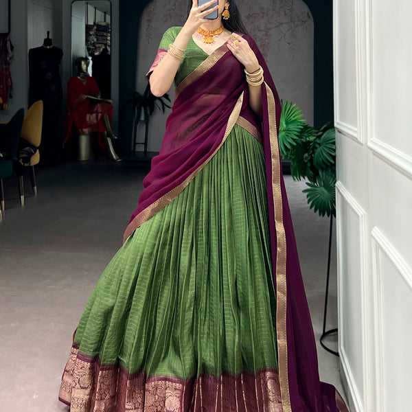 Lorenvalley Fashion Mehendi Dola Chex with Zari Weaving Work Lehenga Choli with Dupatta - Distacart