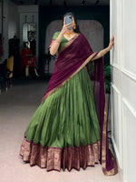 Thumbnail for Lorenvalley Fashion Mehendi Dola Chex with Zari Weaving Work Lehenga Choli with Dupatta - Distacart