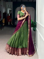 Thumbnail for Lorenvalley Fashion Mehendi Dola Chex with Zari Weaving Work Lehenga Choli with Dupatta - Distacart