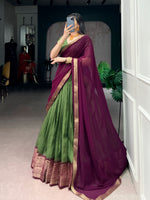 Thumbnail for Lorenvalley Fashion Mehendi Dola Chex with Zari Weaving Work Lehenga Choli with Dupatta - Distacart