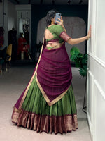 Thumbnail for Lorenvalley Fashion Mehendi Dola Chex with Zari Weaving Work Lehenga Choli with Dupatta - Distacart