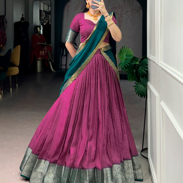 Lorenvalley Fashion Pink Dola Chex with Zari Weaving Work Lehenga Choli with Dupatta - Distacart