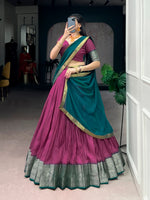 Thumbnail for Lorenvalley Fashion Pink Dola Chex with Zari Weaving Work Lehenga Choli with Dupatta - Distacart