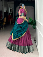 Thumbnail for Lorenvalley Fashion Pink Dola Chex with Zari Weaving Work Lehenga Choli with Dupatta - Distacart