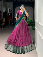 Thumbnail for Lorenvalley Fashion Pink Dola Chex with Zari Weaving Work Lehenga Choli with Dupatta - Distacart