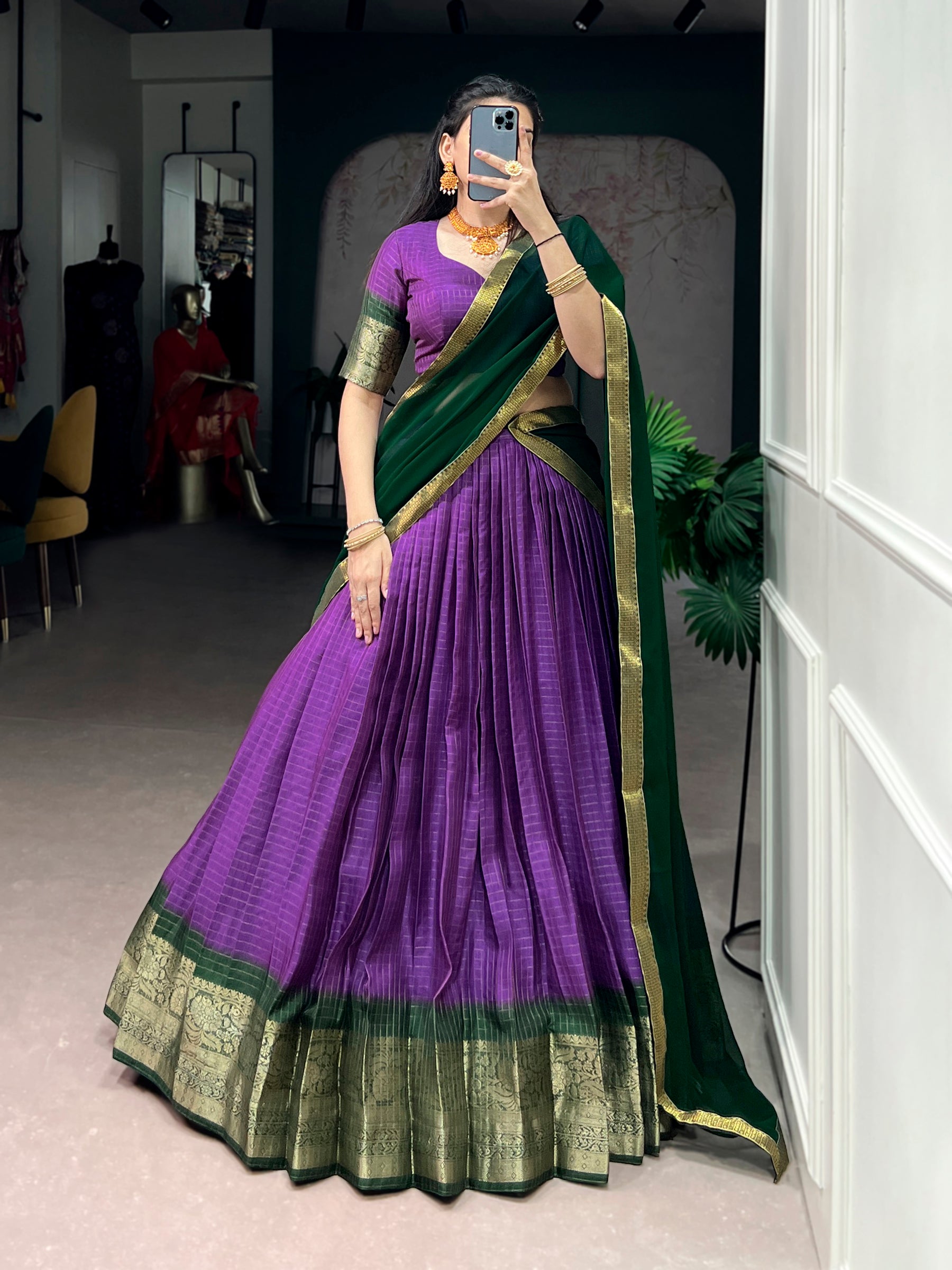 Lorenvalley Fashion Purple Dola Chex with Zari Weaving Work Lehenga Choli with Dupatta - Distacart