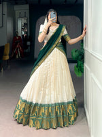 Thumbnail for Lorenvalley Fashion White Poly Cotton Chex With Zari Weaving Work Lehenga Choli with Dupatta - Dista