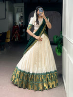 Thumbnail for Lorenvalley Fashion White Poly Cotton Chex With Zari Weaving Work Lehenga Choli with Dupatta - Dista