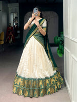 Thumbnail for Lorenvalley Fashion White Poly Cotton Chex With Zari Weaving Work Lehenga Choli with Dupatta - Dista