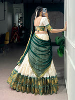 Thumbnail for Lorenvalley Fashion White Poly Cotton Chex With Zari Weaving Work Lehenga Choli with Dupatta - Dista