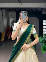 Thumbnail for Lorenvalley Fashion White Poly Cotton Chex With Zari Weaving Work Lehenga Choli with Dupatta - Dista