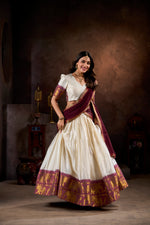 Thumbnail for Lorenvalley White Poly Cotton Chex With Zari Weaving Work Lehenga Choli with Dupatta