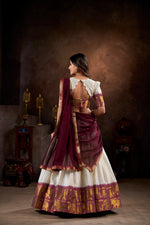 Thumbnail for Lorenvalley White Poly Cotton Chex With Zari Weaving Work Lehenga Choli with Dupatta