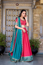 Thumbnail for Lorenvalley Pink Vichitra Silk Zari Weaving Work Lace Border Belt with Sequins Lace Touch Up Lehenga Choli with Dupatta