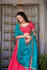 Thumbnail for Lorenvalley Pink Vichitra Silk Zari Weaving Work Lace Border Belt with Sequins Lace Touch Up Lehenga Choli with Dupatta