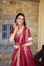 Thumbnail for Lorenvalley Rust Vichitra Silk Zari Weaving Work Lace Border Belt with Sequins Lace Touch Up Lehenga Choli with Dupatta