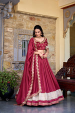 Thumbnail for Lorenvalley Rust Vichitra Silk Zari Weaving Work Lace Border Belt with Sequins Lace Touch Up Lehenga Choli with Dupatta