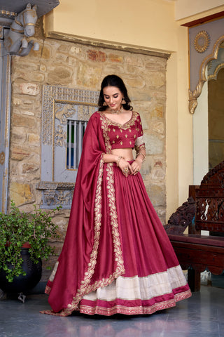 Lorenvalley Rust Vichitra Silk Zari Weaving Work Lace Border Belt with Sequins Lace Touch Up Lehenga Choli with Dupatta - Distacart