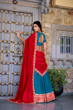 Thumbnail for Lorenvalley Teal Vichitra Silk Zari Weaving Work Lace Border Belt with Sequins Lace Touch Up Lehenga Choli with Dupatta