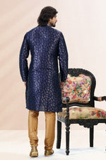 Thumbnail for Raivat Ethnic Jacquard Banarasi Silk Pintux Work Kurta Pajama In Blue Colour - Distacart
