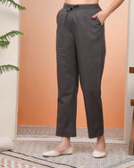 Thumbnail for Vaasva Women Charcoal Cotton Flax Solid Straight Pants