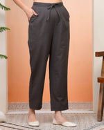Thumbnail for Vaasva Women Charcoal Cotton Flax Solid Straight Pants