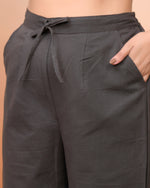 Thumbnail for Vaasva Women Charcoal Cotton Flax Solid Straight Pants