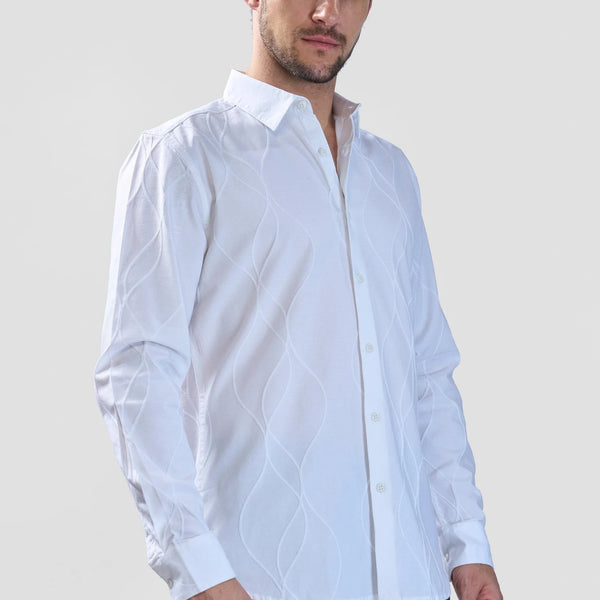 Xkind White Embroidery Full Sleeve Shirt