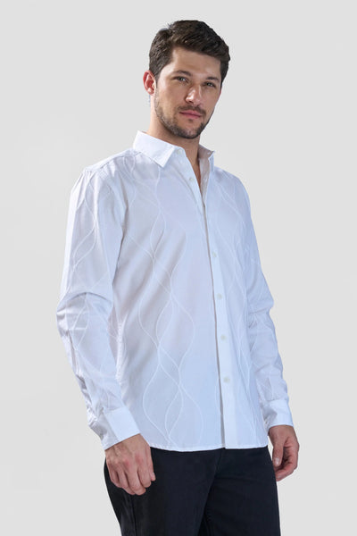 Xkind White Embroidery Full Sleeve Shirt