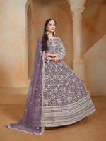 Thumbnail for Anaita Lavender Embroidered Net Anarkali Suit - Distacart