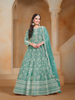Thumbnail for Anaita Sea Green Embroidered Net Anarkali Suit - Distacart