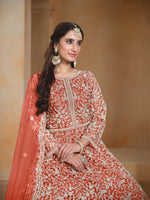 Thumbnail for Anaita Orange Embroidered Net Anarkali Suit - Distacart