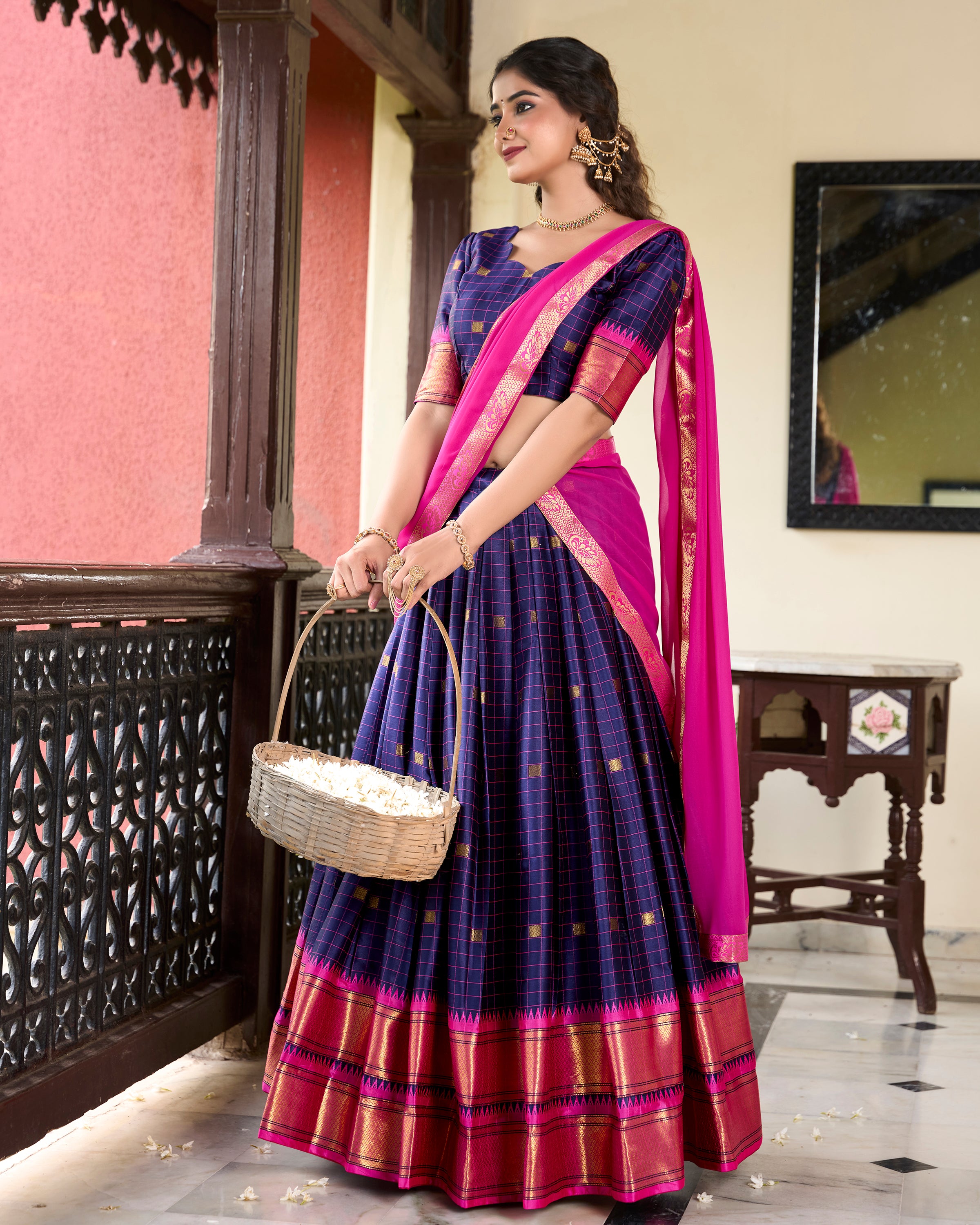 Lorenvalley Blue Cotton Silk Weaving Work With Paithani Concept Lehenga Choli - Distacart