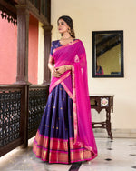 Thumbnail for Lorenvalley Blue Cotton Silk Weaving Work With Paithani Concept Lehenga Choli - Distacart