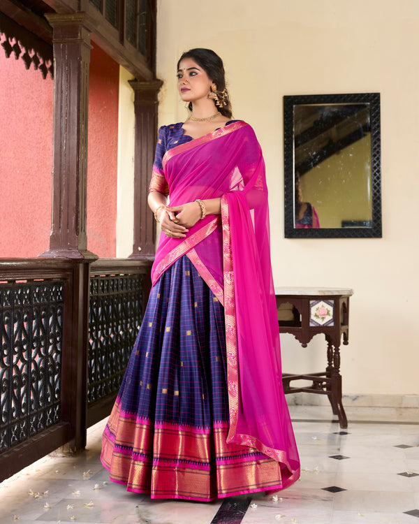 Lorenvalley Blue Cotton Silk Weaving Work With Paithani Concept Lehenga Choli - Distacart