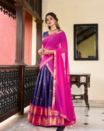 Thumbnail for Lorenvalley Blue Cotton Silk Weaving Work With Paithani Concept Lehenga Choli - Distacart