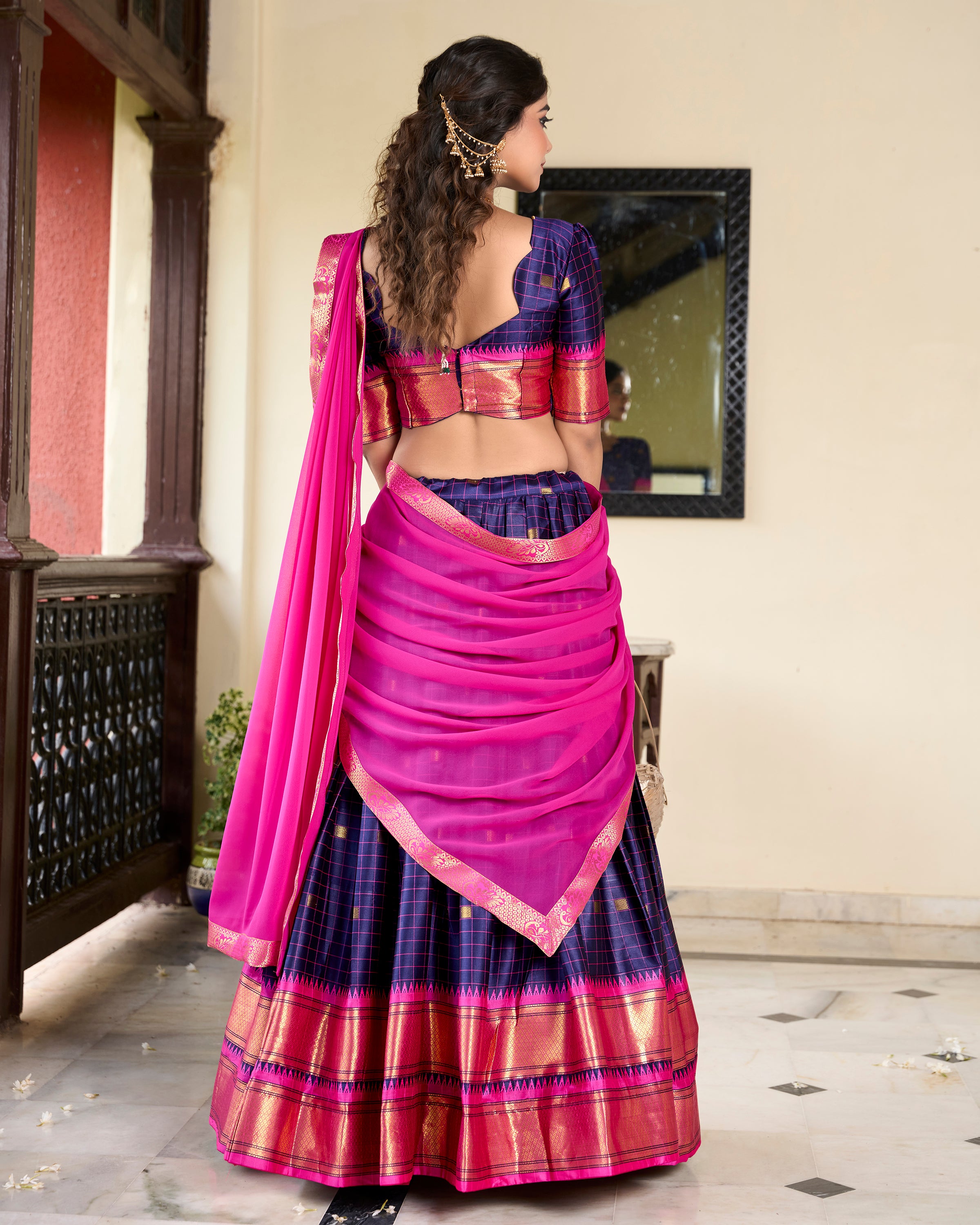 Lorenvalley Blue Cotton Silk Weaving Work With Paithani Concept Lehenga Choli - Distacart