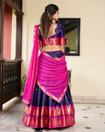 Thumbnail for Lorenvalley Blue Cotton Silk Weaving Work With Paithani Concept Lehenga Choli - Distacart