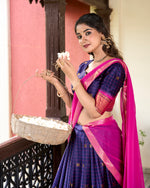 Thumbnail for Lorenvalley Blue Cotton Silk Weaving Work With Paithani Concept Lehenga Choli - Distacart